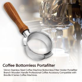 54mm Stainless Steel Coffee Machine Bottomless Filter Holder Portafilter Branch Wooden Handle Professional Coffee Accessory Compatible with Breville 8 (Option: Multicolor)